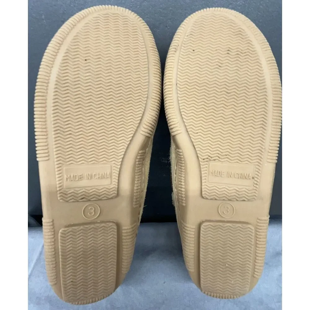 Minnetonka Moccasins Kids 3 Brown Tan Leather‎ Sherpa Lined Slippers Shoes